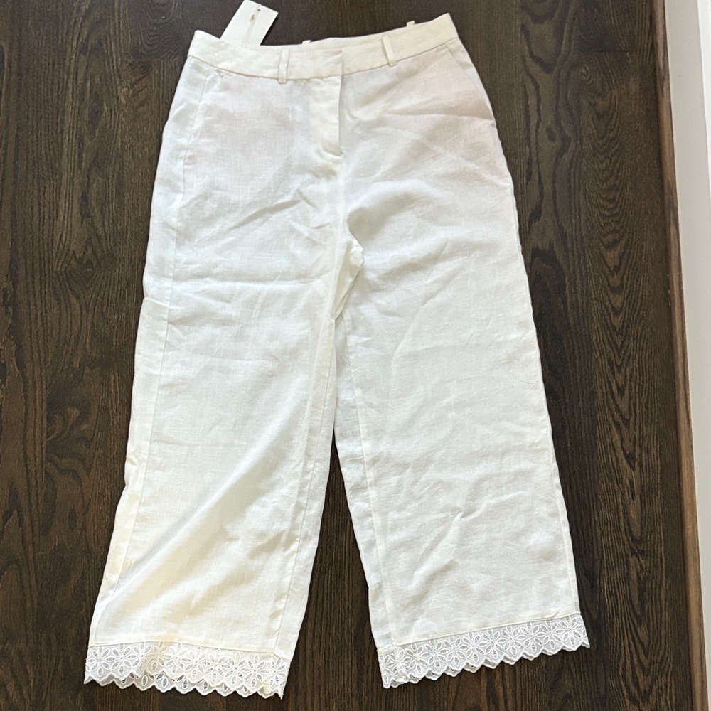 Zara Ramie Pants With Lace Trim - NWT